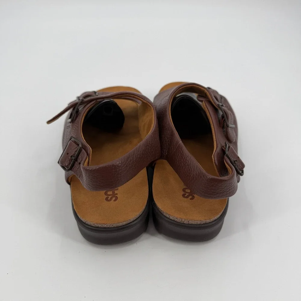 SAS Bravo Mens Brown Leather Slingback Sandals Triple Buckle 12 WW Extra Wide